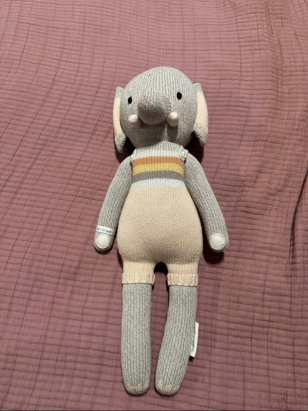 Cuddle and Kind Gray and Cream Knit Elephant Plush Toy - Kids Stuffed Animal
